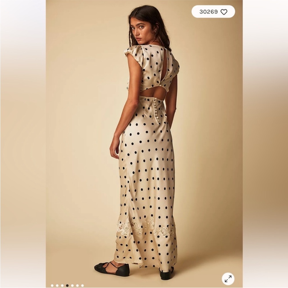 Free People Butterfly Babe Ivory Dress with Black Dots and Lace - Picture 8 of 9